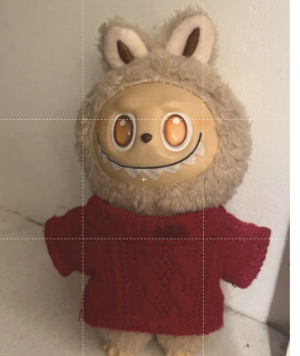 Beige Monster Figure Doll Red Sweater Fuzzy Ears